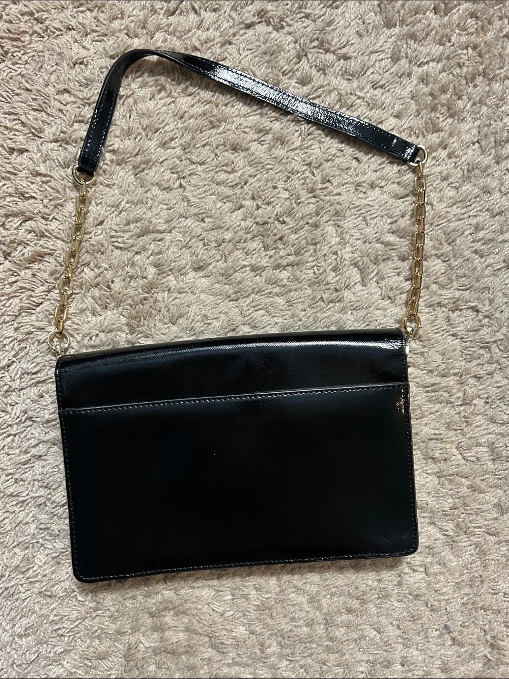Tory Burch Black Leather Envelope Shoulder Bag with Gold Logo